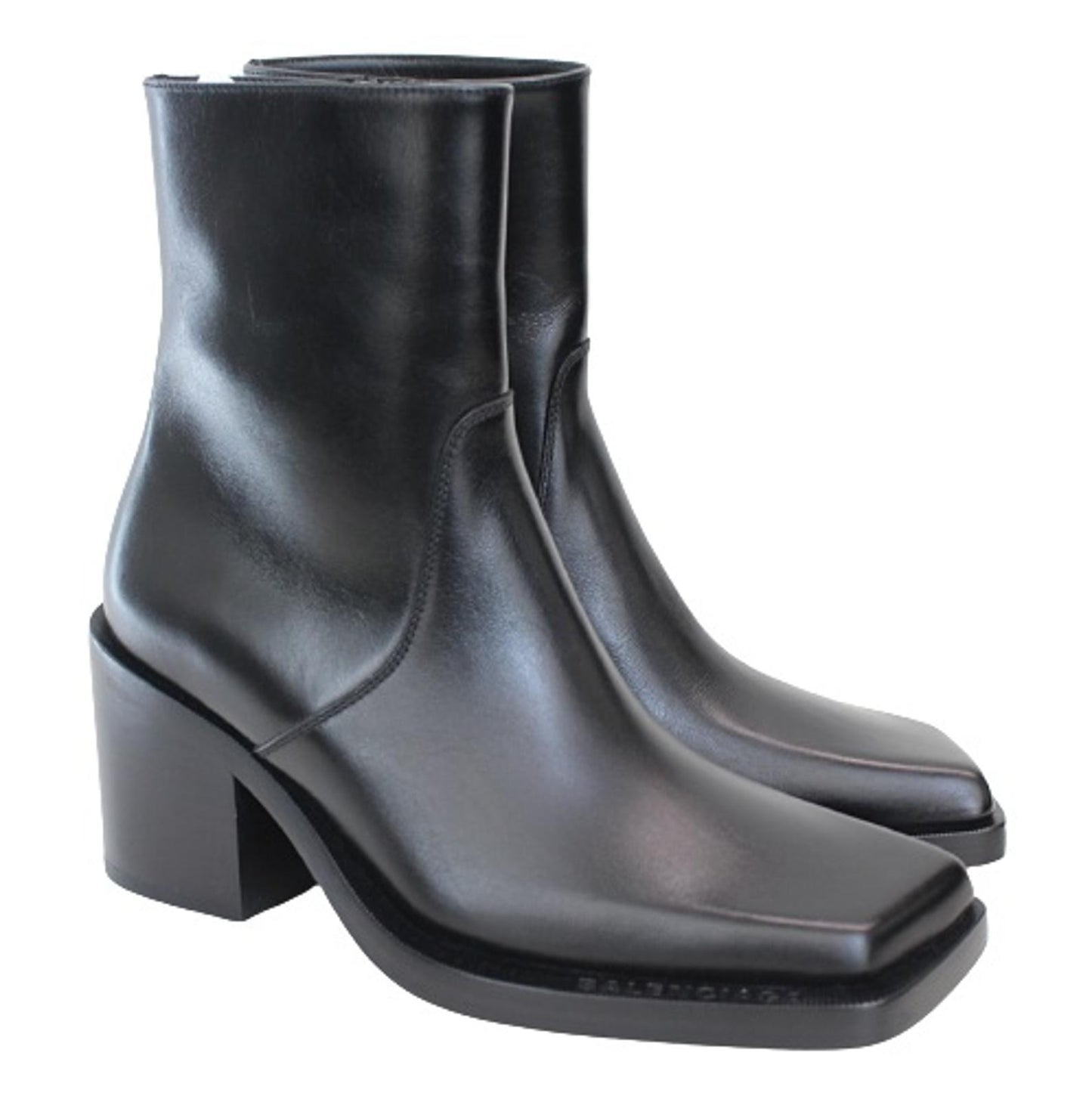 BALENCIAGA Ladies Cut 80 Black Leather Square Toe Ankle Boots EU37 UK4 NEW