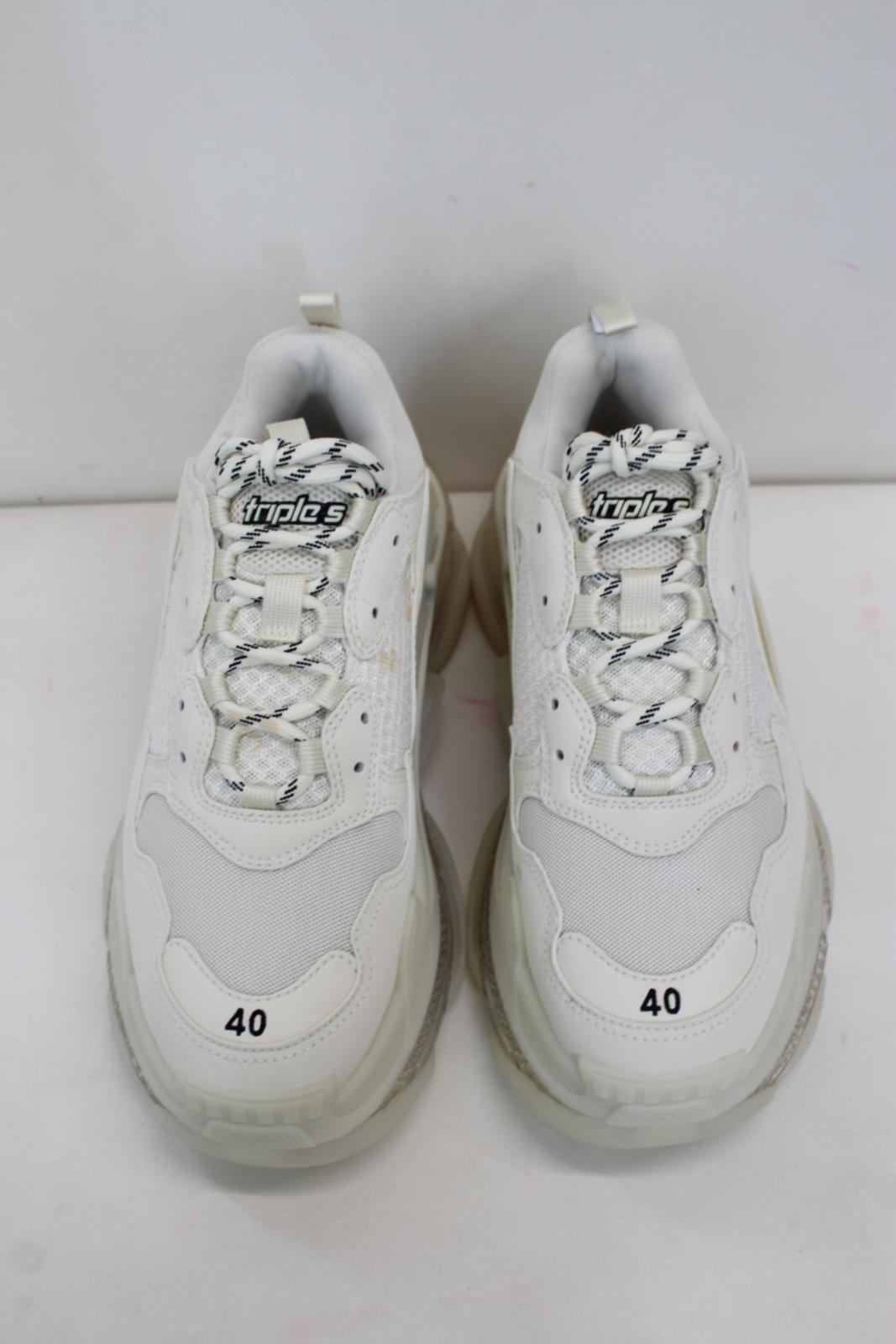 BALENCIAGA Men's Triple S White Mesh & Leather Free Trainers EU40 UK6 NEW