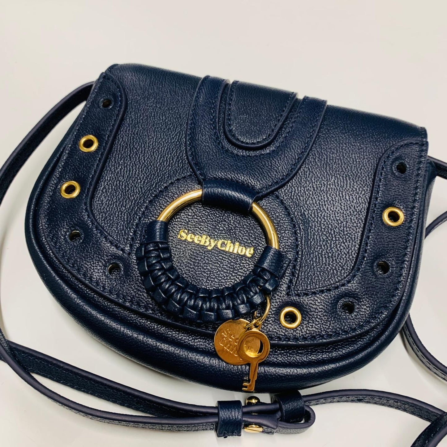 CHLOE Blue Ladies Satchel Leather Hana Eyelet Mini Handbag XS Size NEW