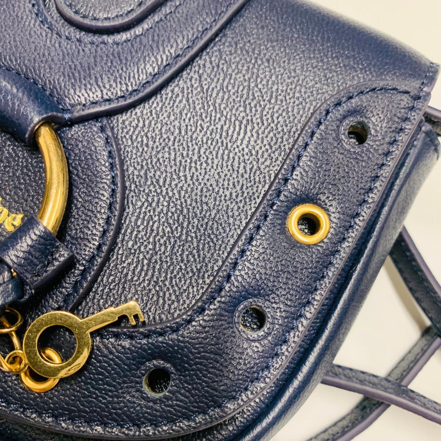 CHLOE Blue Ladies Satchel Leather Hana Eyelet Mini Handbag XS Size NEW