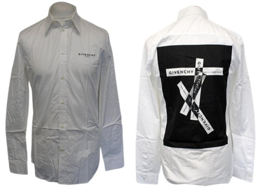 GIVENCHY Men's Browns 50 Logo Patch White Black Long Sleeve Cotton Shirt 39 NEW