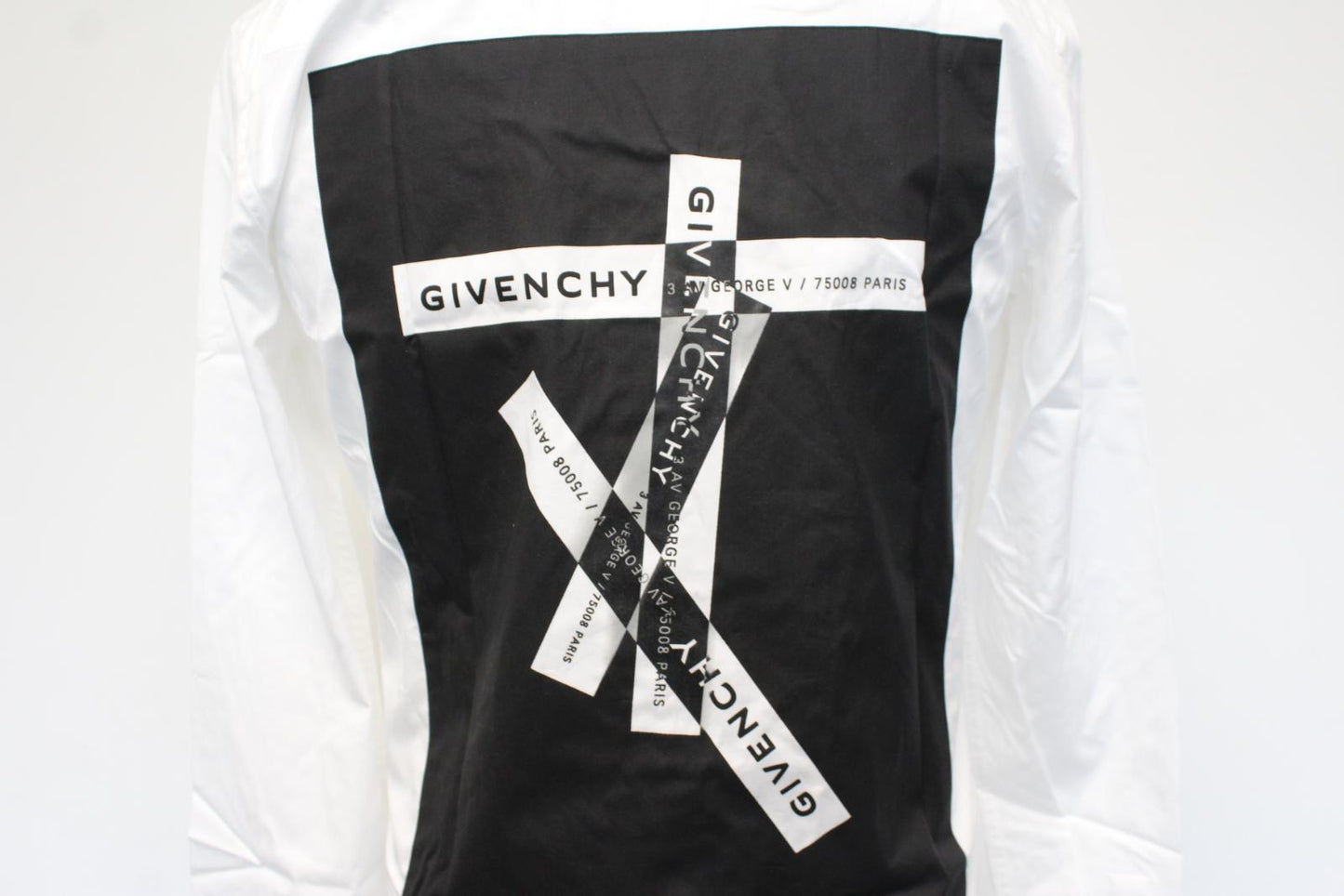GIVENCHY Men's Browns 50 Logo Patch White Black Long Sleeve Cotton Shirt 39 NEW