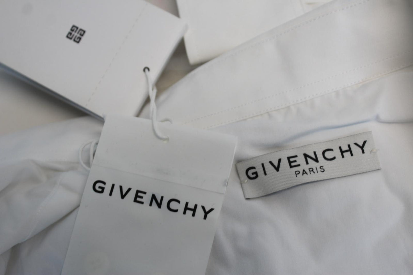 GIVENCHY Men's Browns 50 Logo Patch White Black Long Sleeve Cotton Shirt 39 NEW