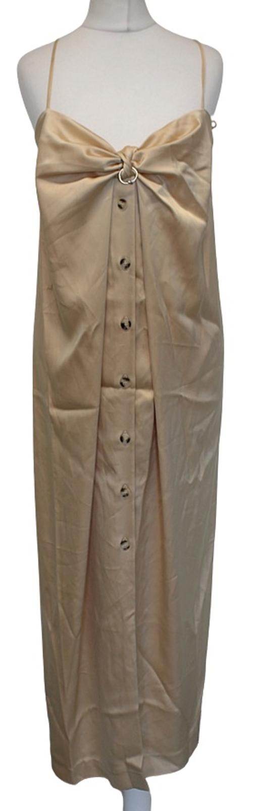 NANUSHKA Ladies Doris Sarong Style Pearl Beige Slip Satin Midi Dress L NEW