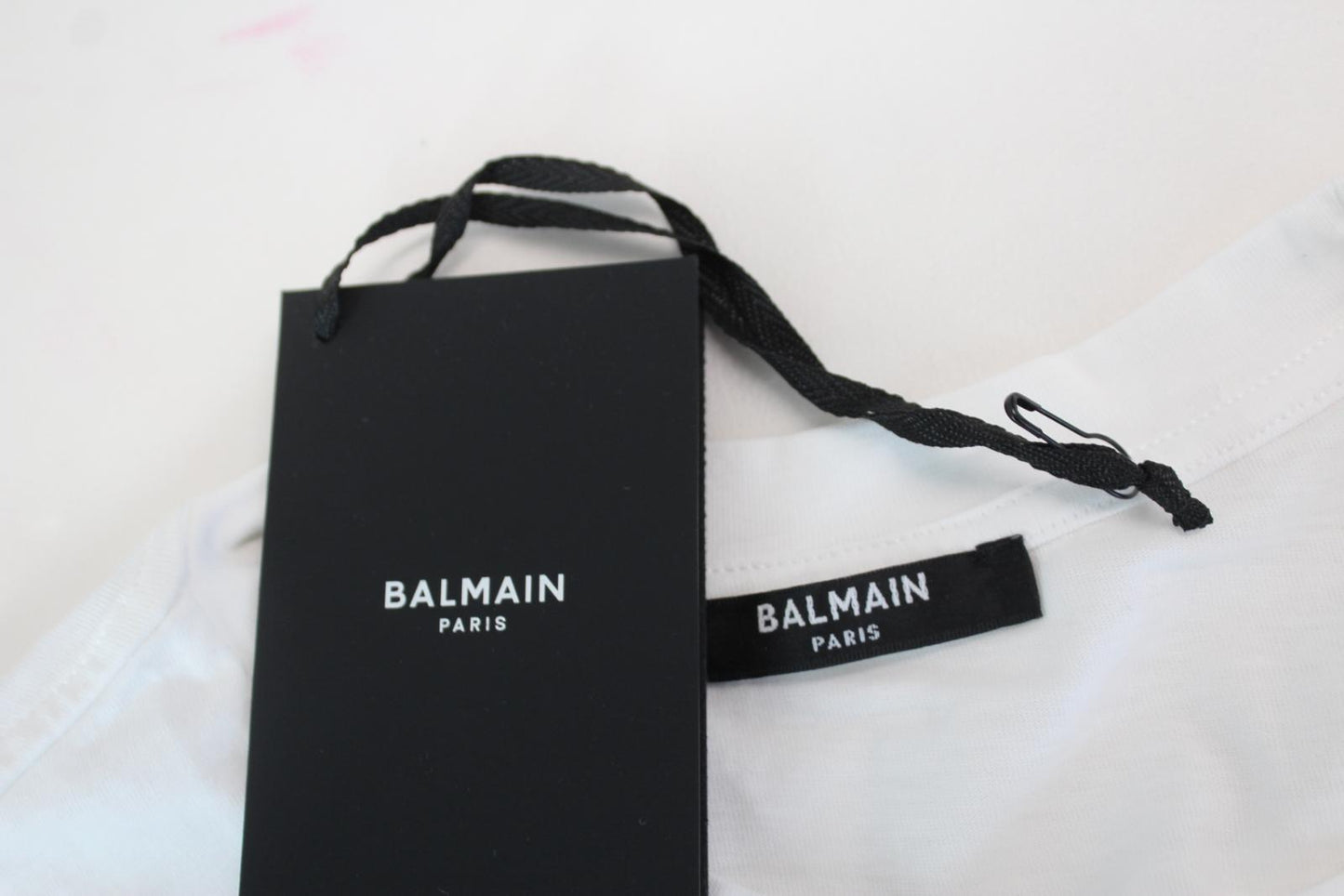 BALMAIN Men's Flock White/Black Short Sleeve Raised Logo Cotton T-Shirt XS NEW