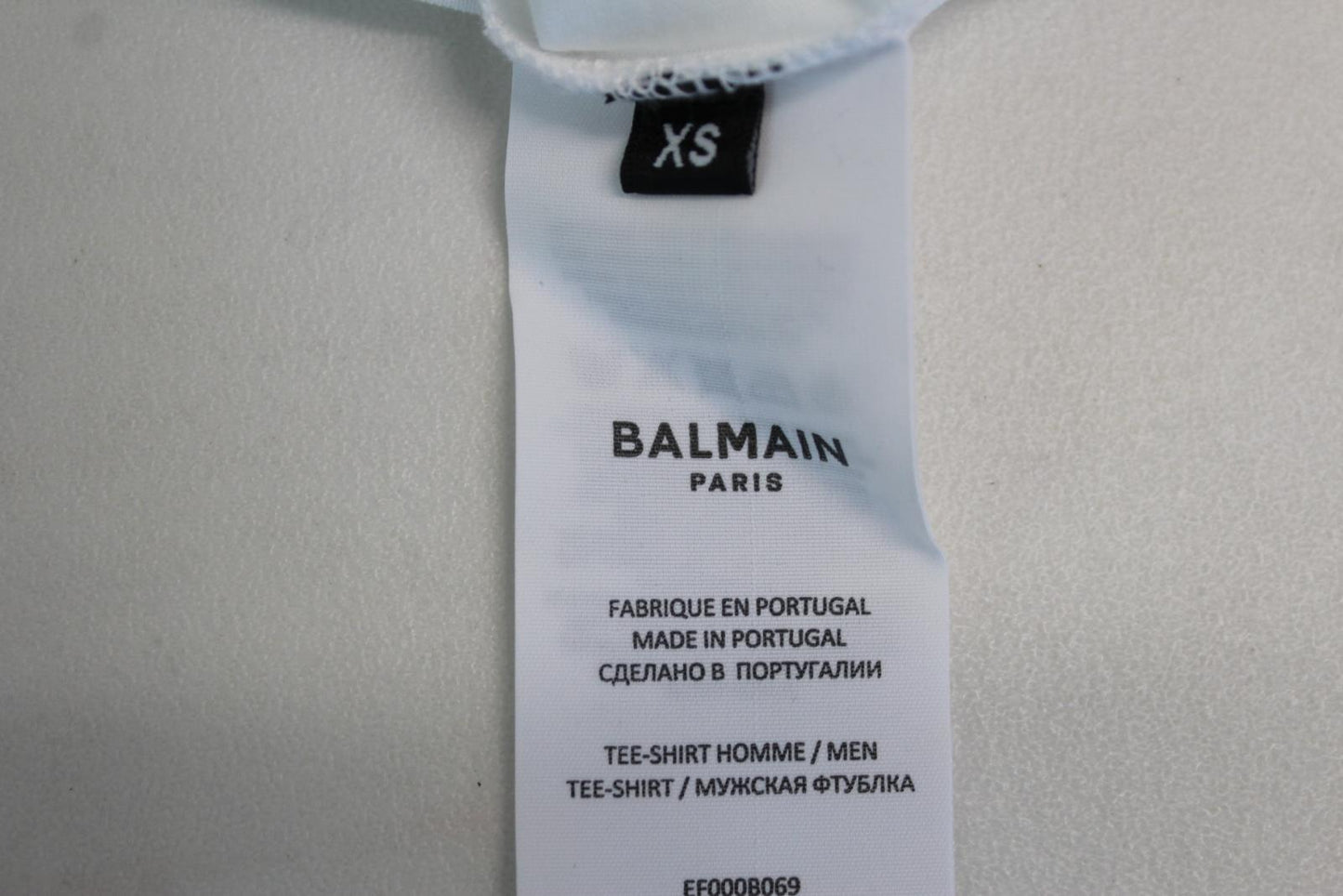 BALMAIN Men's Flock White/Black Short Sleeve Raised Logo Cotton T-Shirt XS NEW