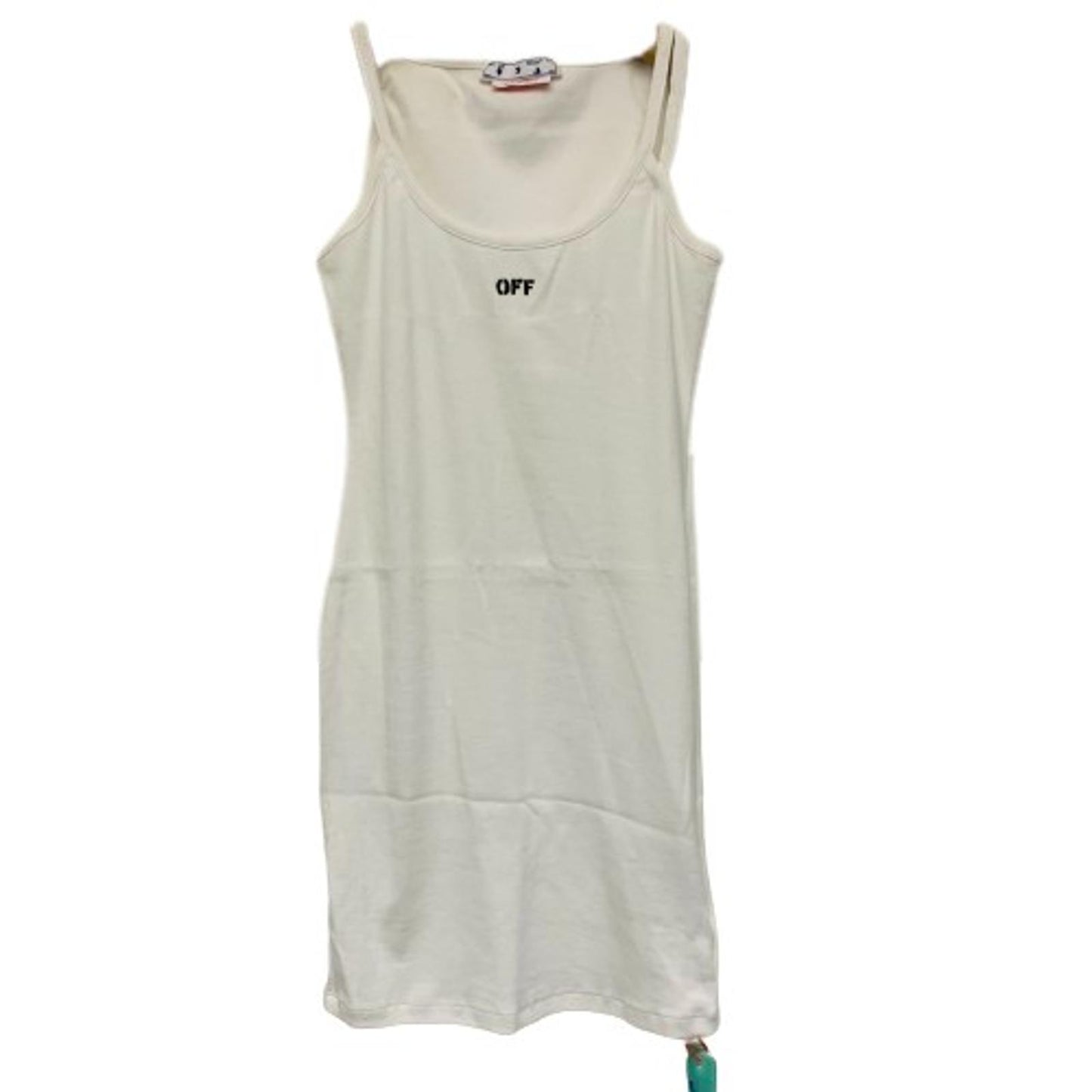 OFF-WHITE White Ladies Sleeveless Stamp Basic Rib Stretch Bodycon Dress UK L NEW