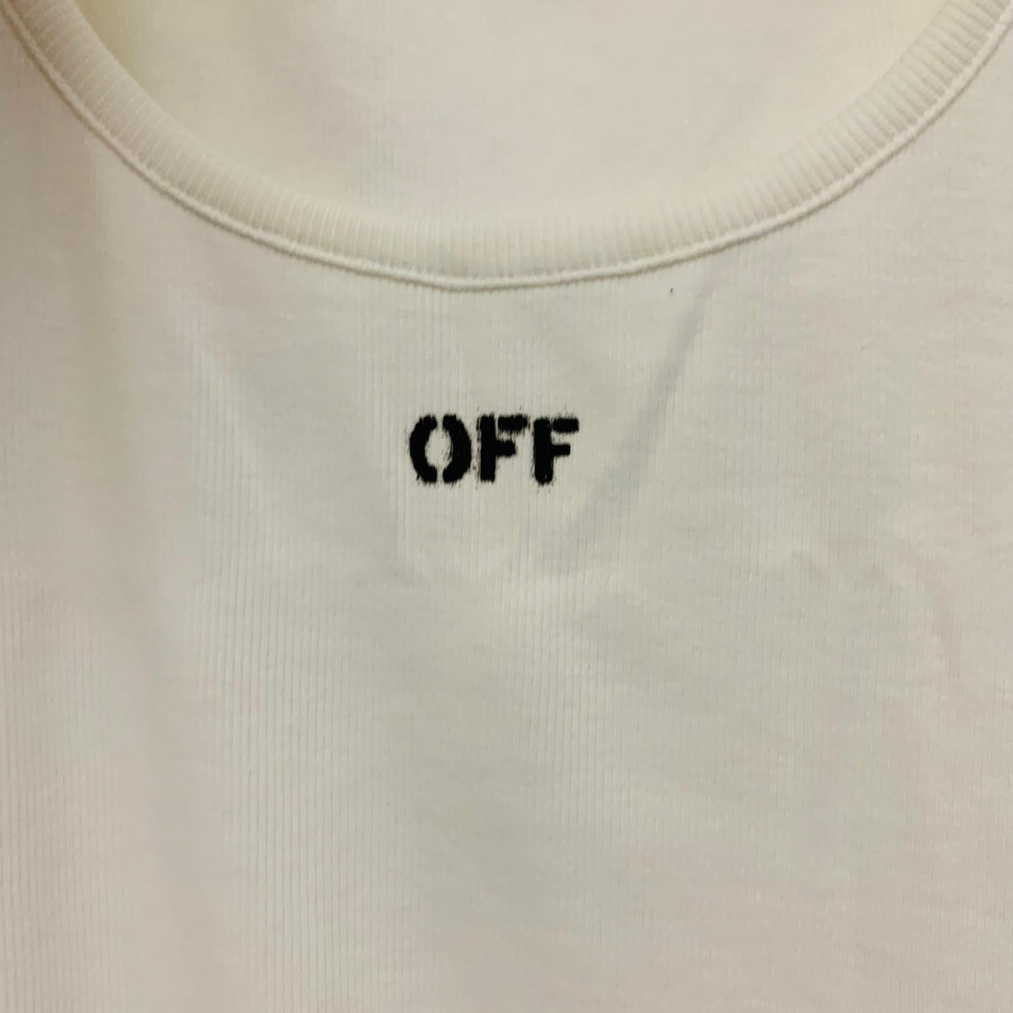 OFF-WHITE White Ladies Sleeveless Stamp Basic Rib Stretch Bodycon Dress UK L NEW