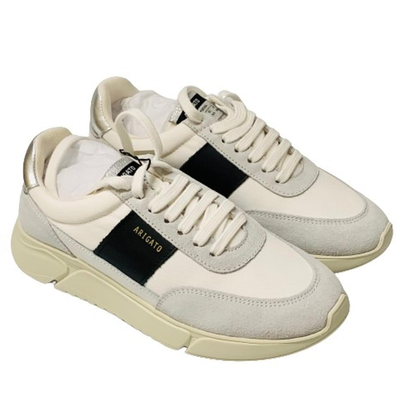 AXEL ARIGATO Ladies White Black Silver Leather Trainer Genesis Runner UK6 NEW