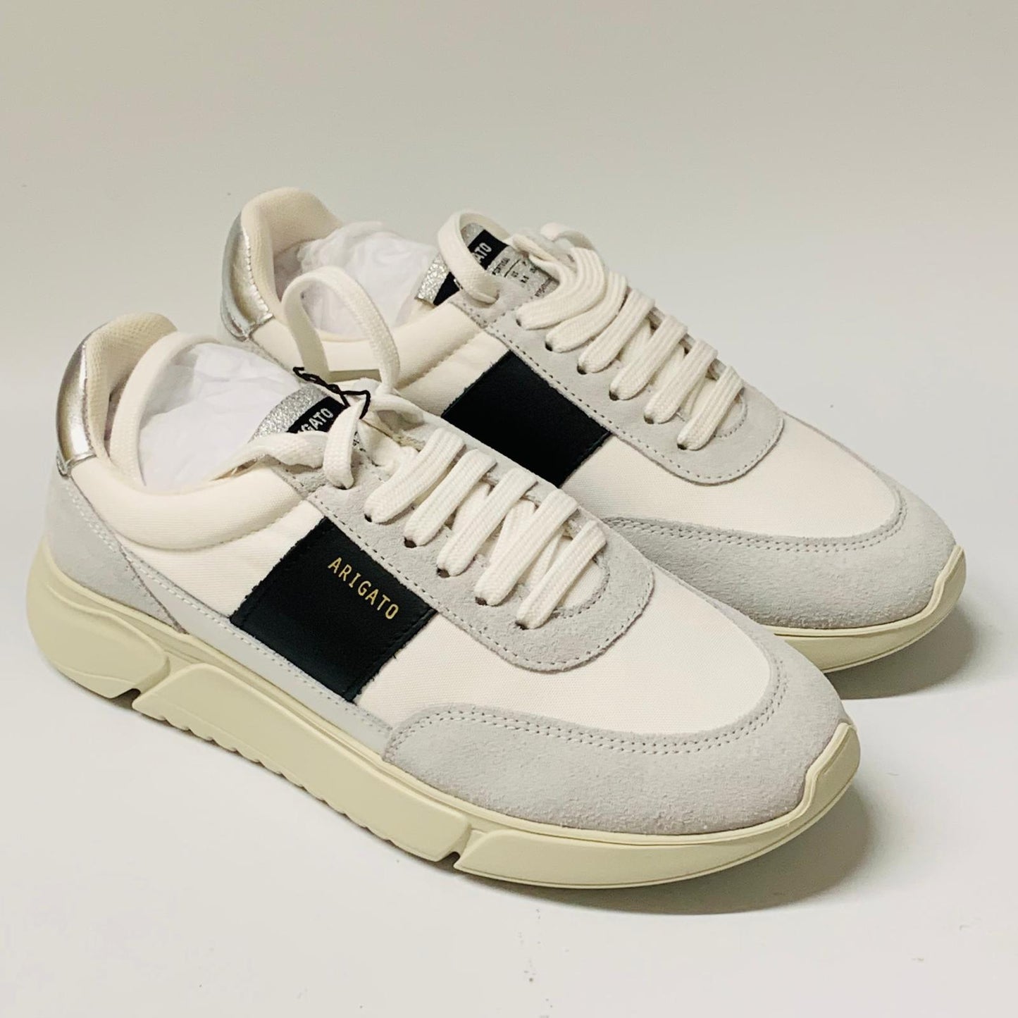 AXEL ARIGATO Ladies White Black Silver Leather Trainer Genesis Runner UK6 NEW