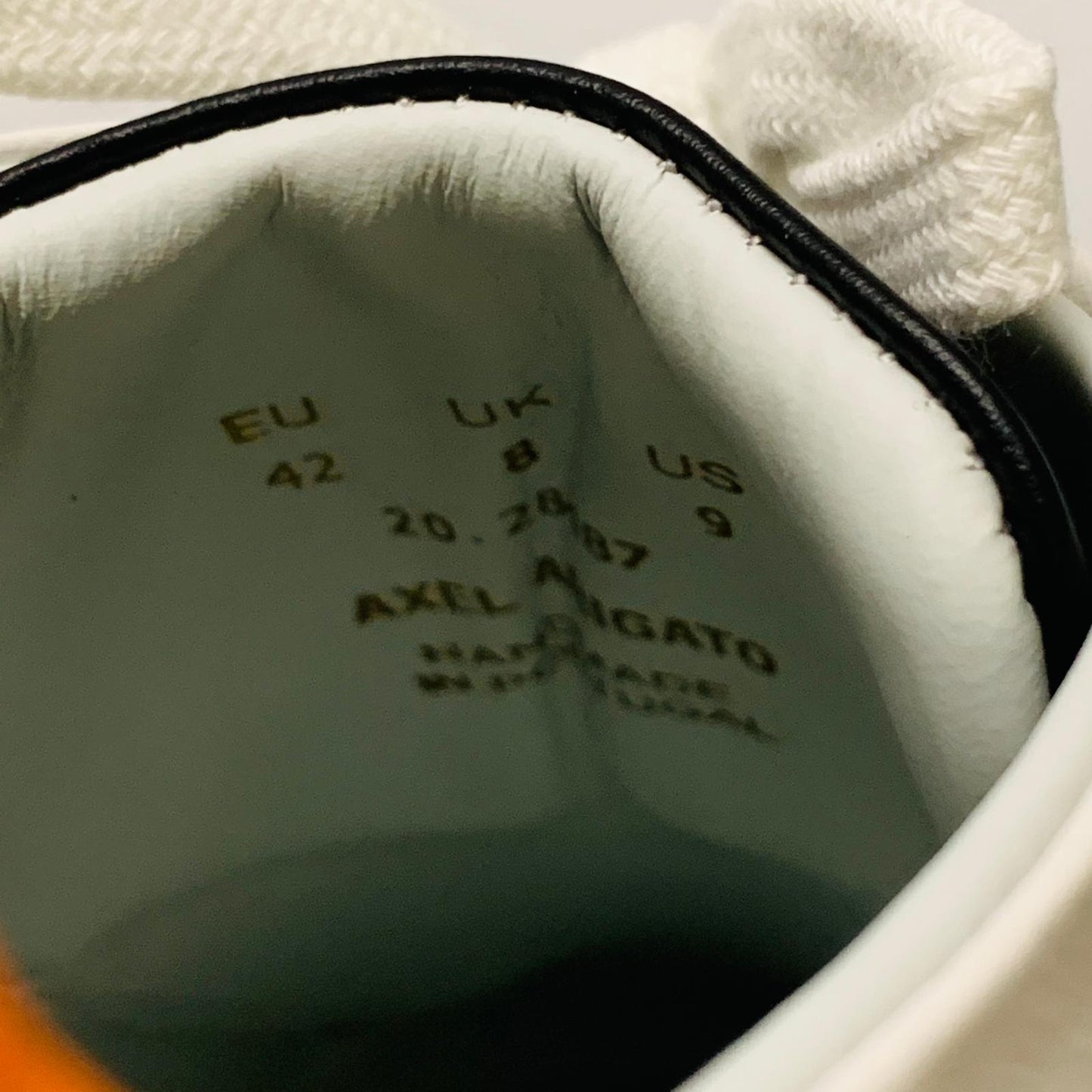 AXEL ARIGATO Men's White Orange Black Classic Leather Trainer Sneaker UK8 NEW