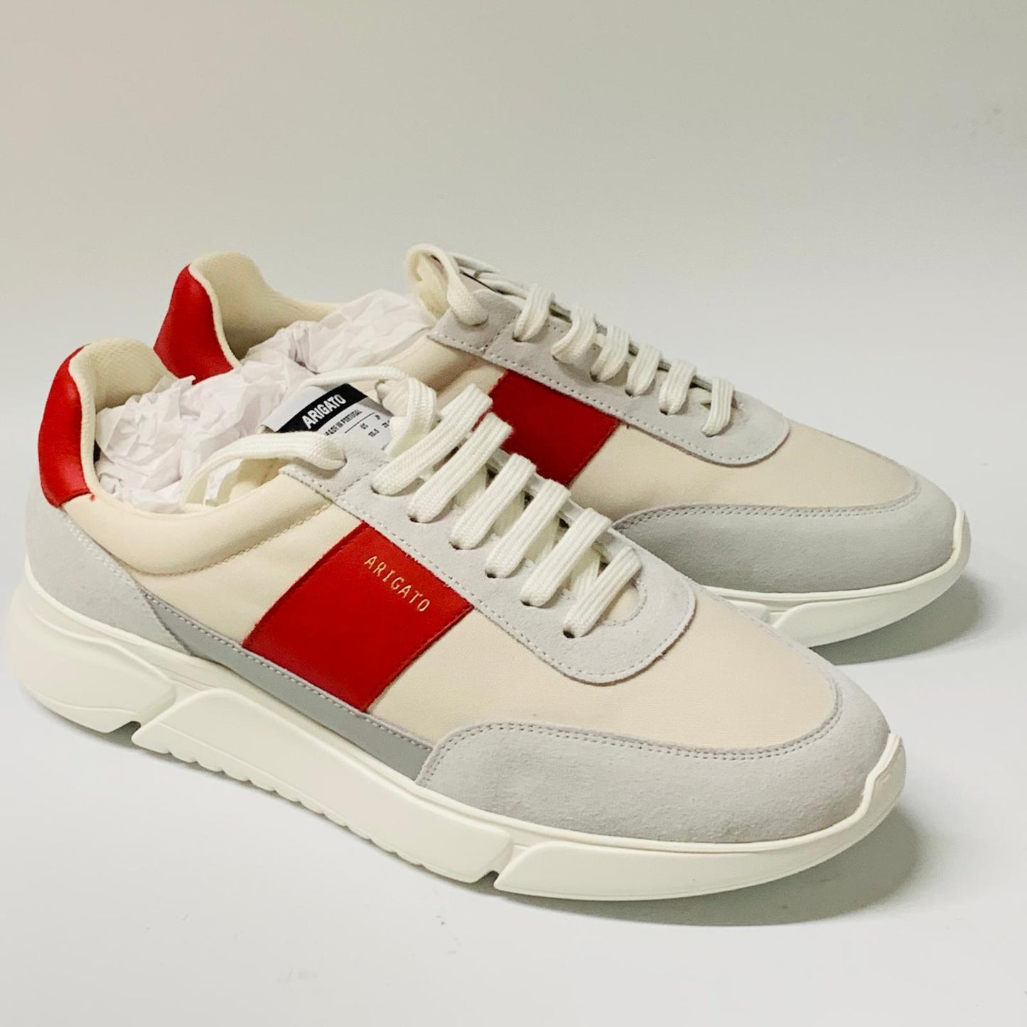 AXEL ARIGATO Men's Red Stripe White Leather Trainer Chunky Genesis UK9.5 NEW