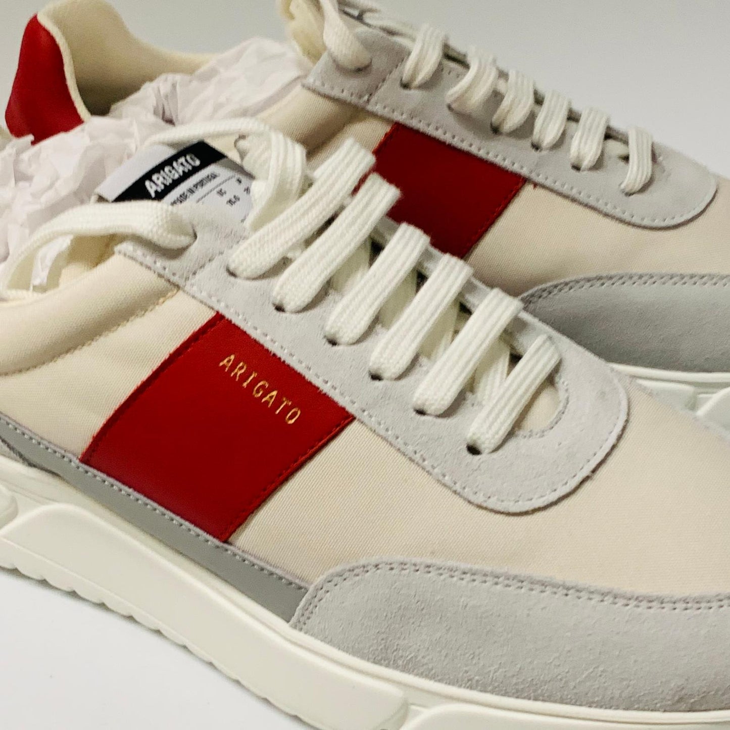 AXEL ARIGATO Men's Red Stripe White Leather Trainer Chunky Genesis UK9.5 NEW