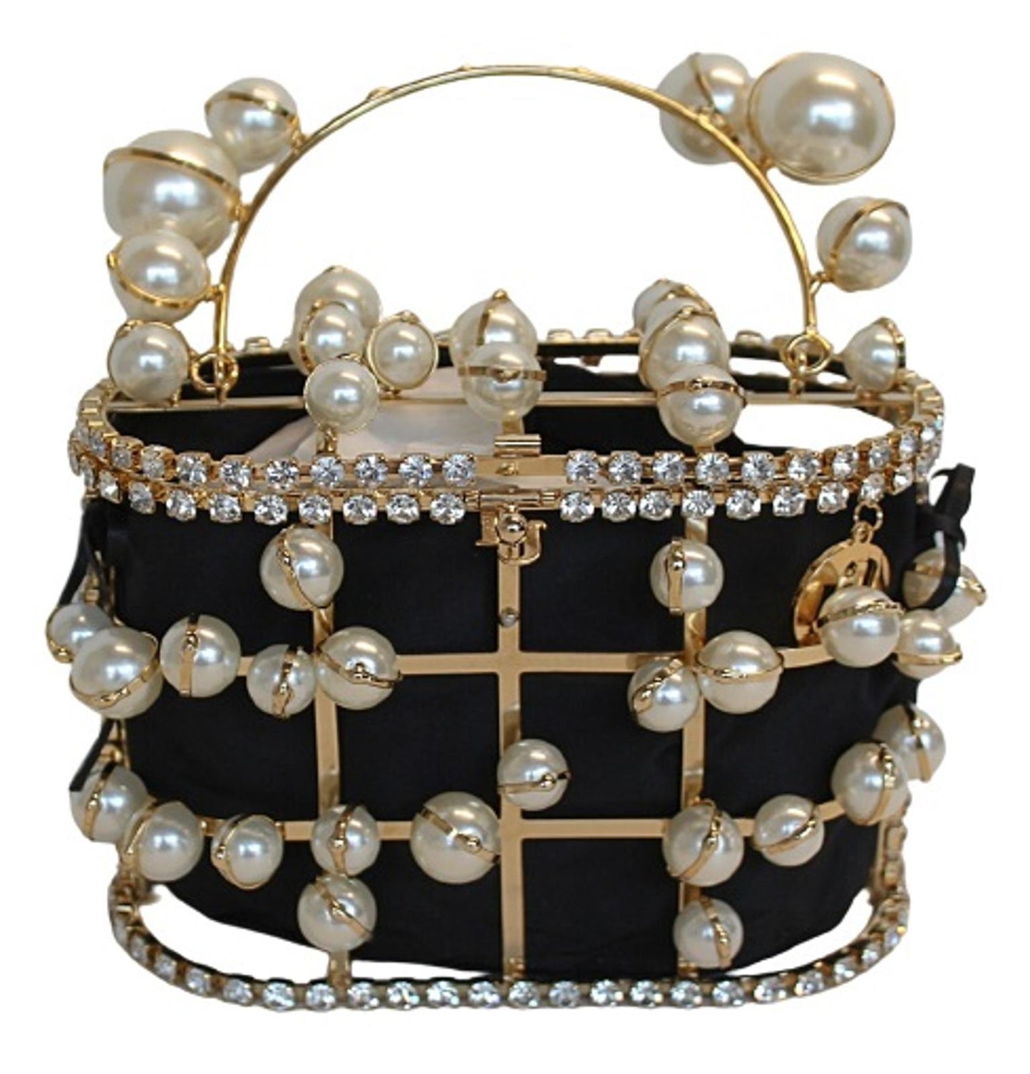 ROSANTICA Ladies Holli Explosion Black/Gold Tone Faux Pearl Crystal Tote Bag NEW