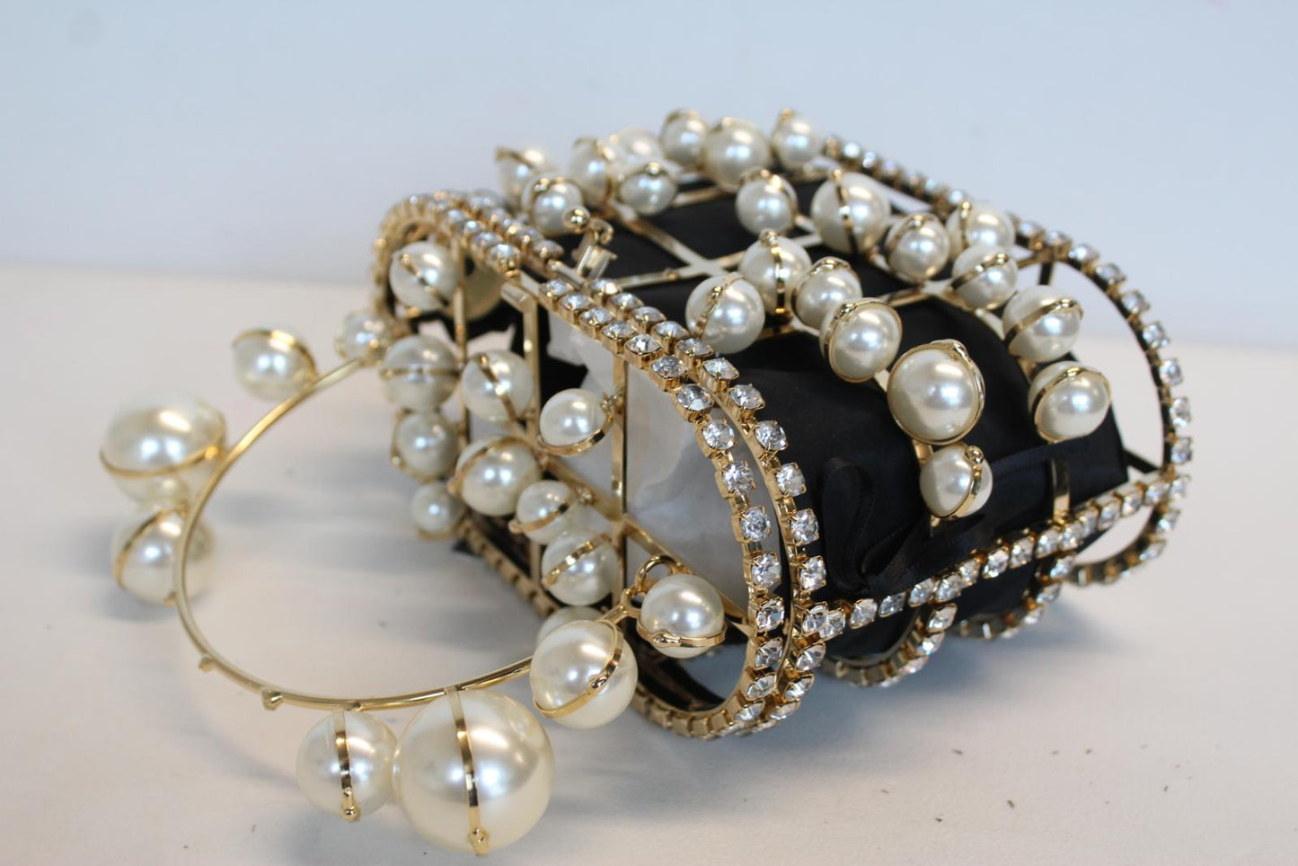 ROSANTICA Ladies Holli Explosion Black/Gold Tone Faux Pearl Crystal Tote Bag NEW