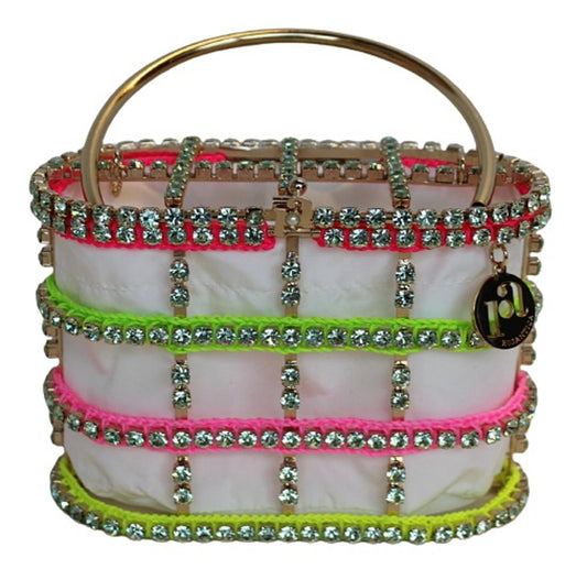 ROSANTICA Ladies Holli Macrame Neon Pink Multi Crochet Crystal Mini Bag NEW