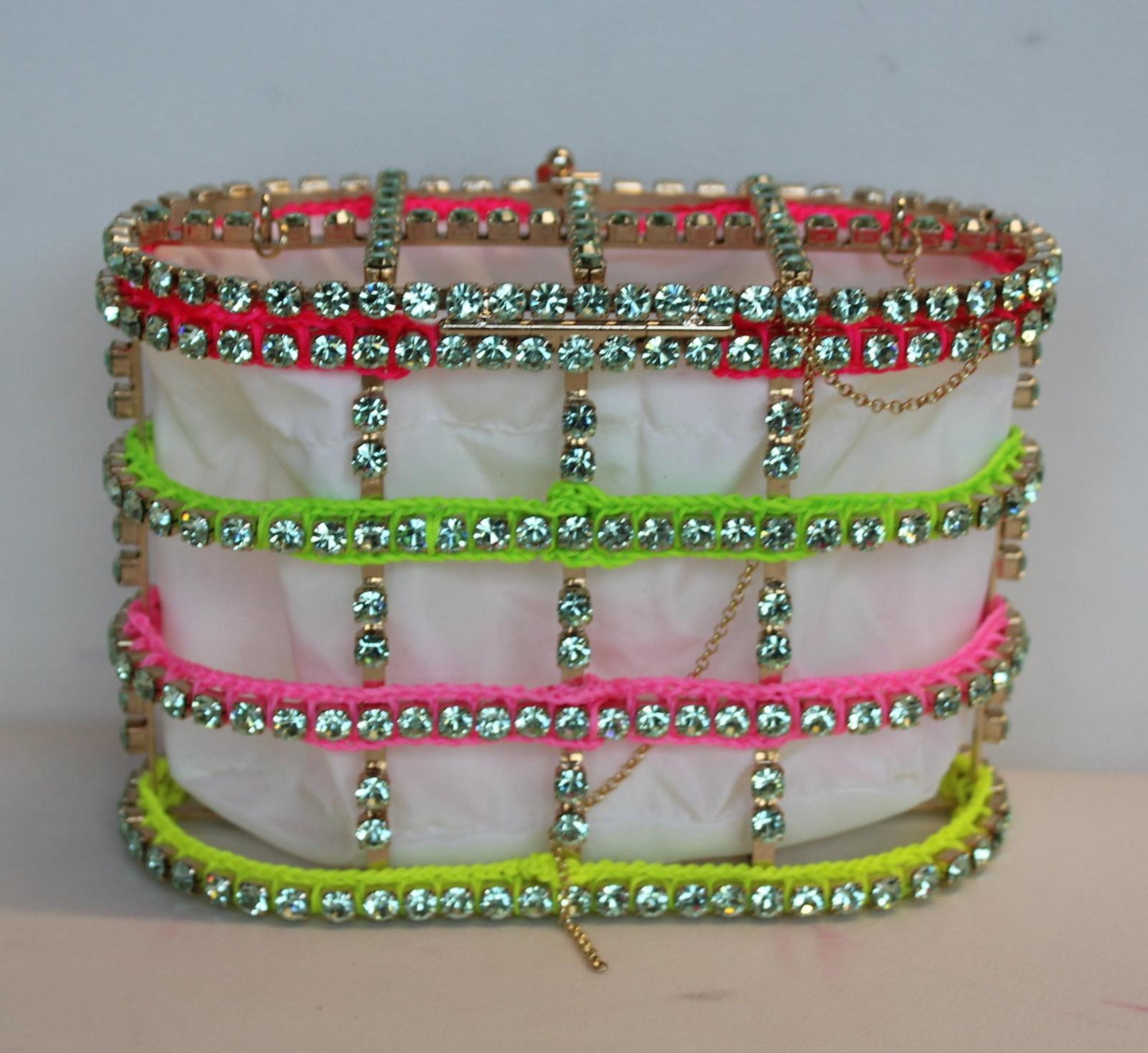 ROSANTICA Ladies Holli Macrame Neon Pink Multi Crochet Crystal Mini Bag NEW