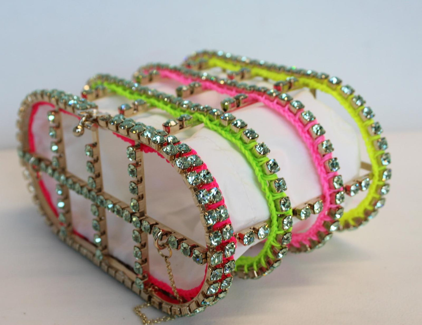 ROSANTICA Ladies Holli Macrame Neon Pink Multi Crochet Crystal Mini Bag NEW