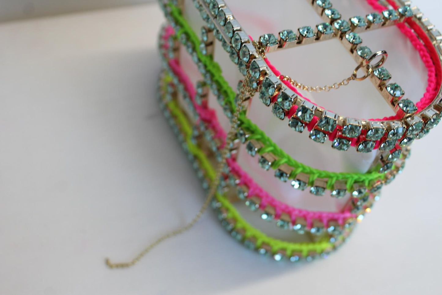 ROSANTICA Ladies Holli Macrame Neon Pink Multi Crochet Crystal Mini Bag NEW
