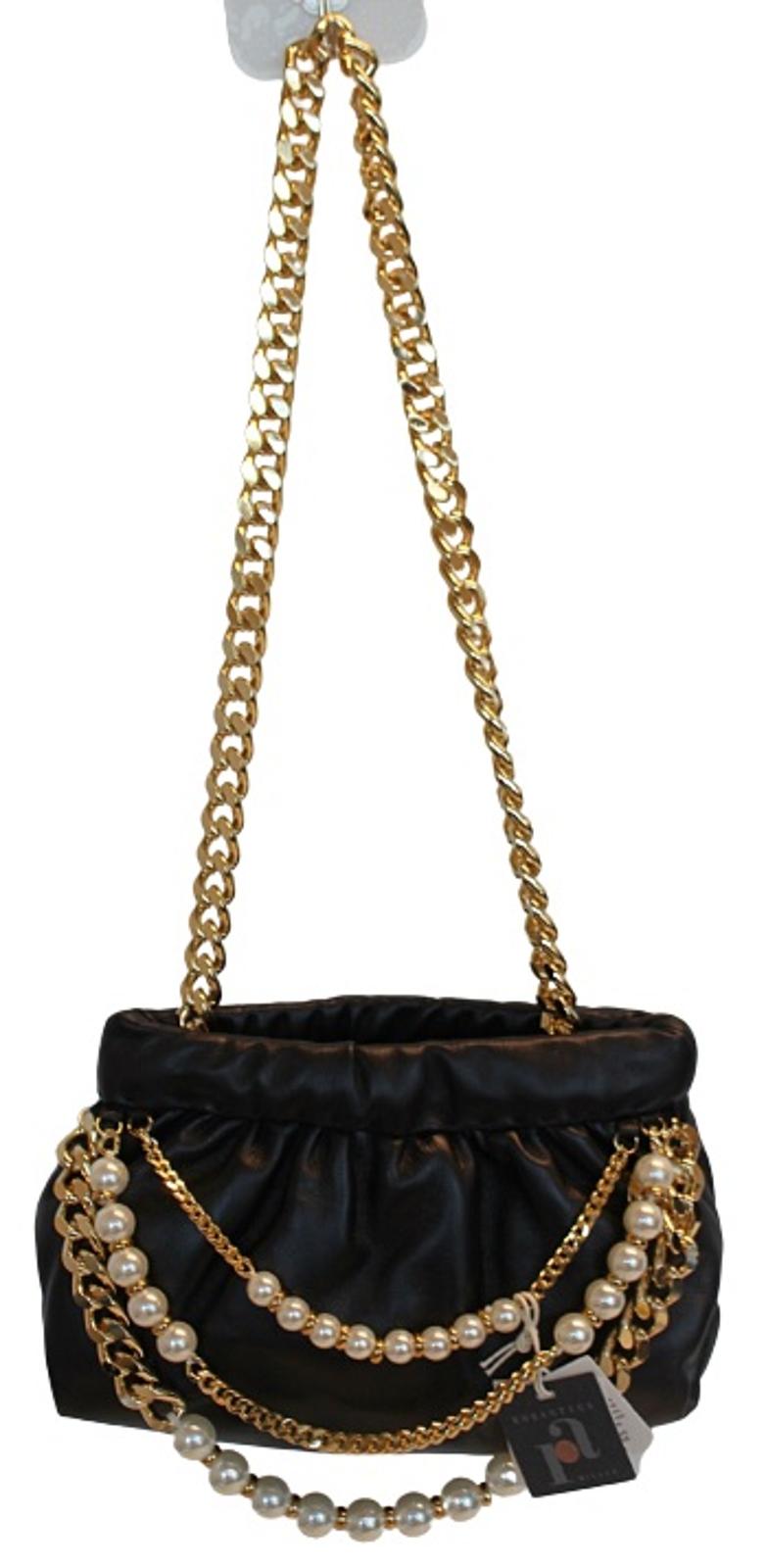 ROSANTICA Ladies Glam Black Leather Faux Pearl Embellished Shoulder Bag NEW