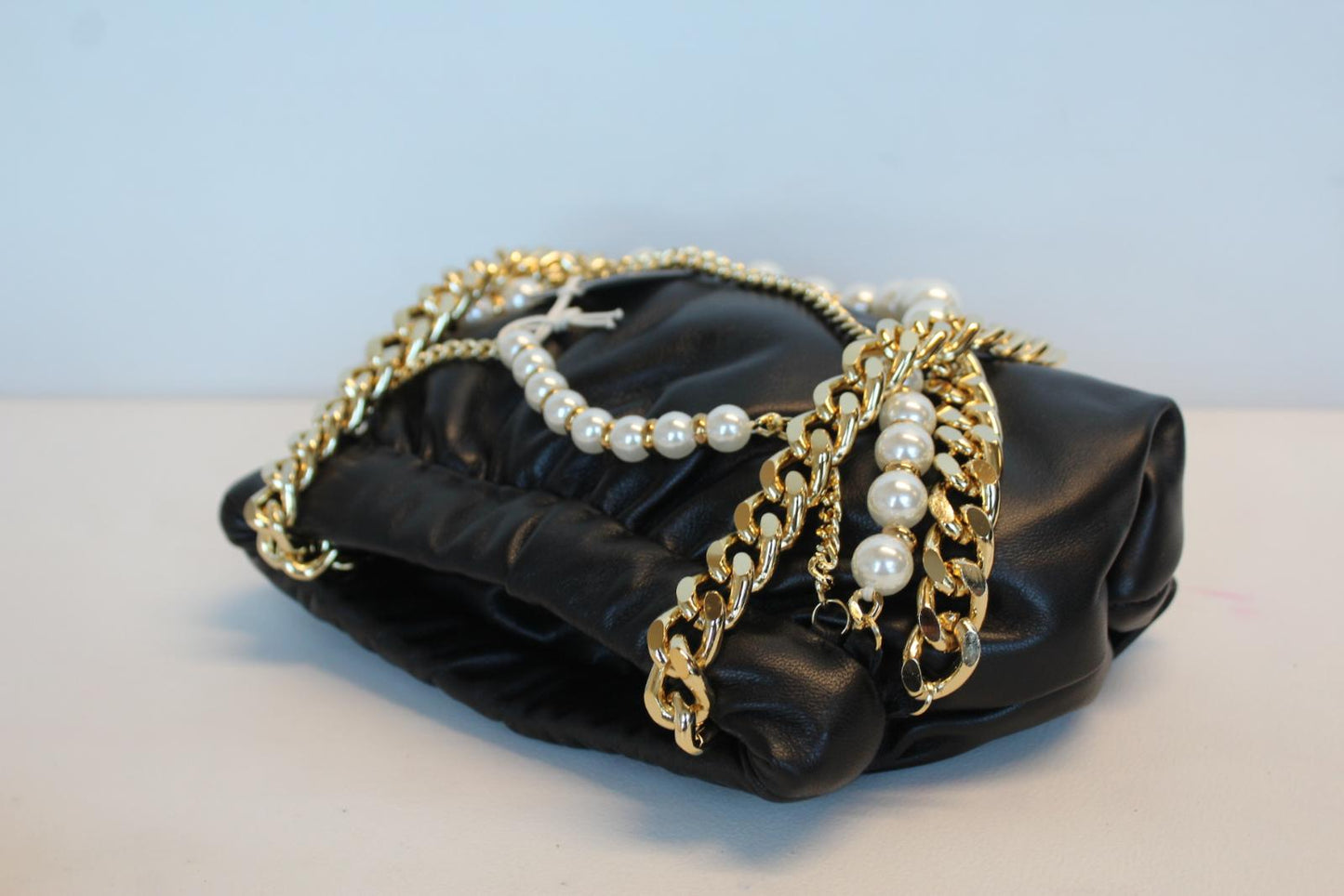 ROSANTICA Ladies Glam Black Leather Faux Pearl Embellished Shoulder Bag NEW