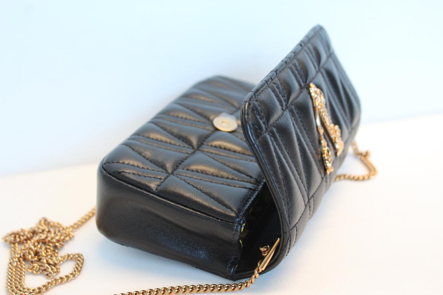 VERSACE Ladies Virtus Black Quilted Leather Chain Shoulder Bag 17 x 11 x 5cm NEW