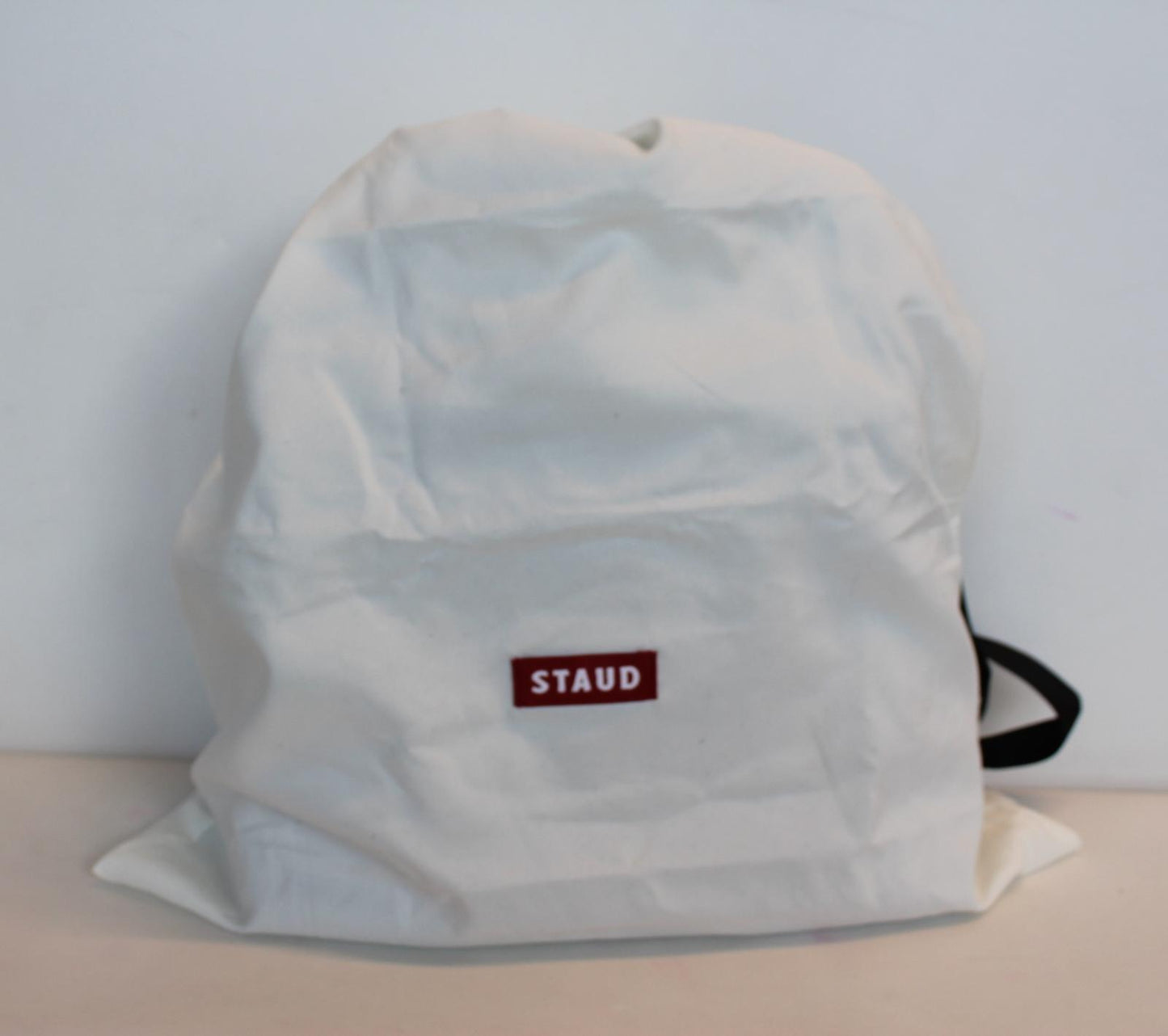STAUD Ladies Tellie Blue Canvas Top Handle Leather Trim Drawstring Tote Bag NEW