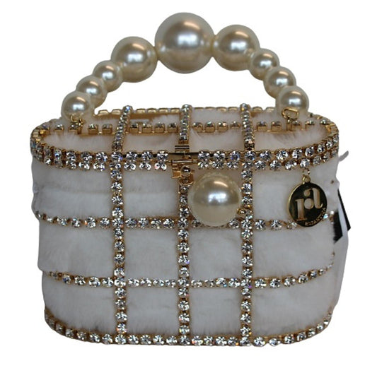ROSANTICA Ladies Holli Crystal Gold Tone Faux Pearl Handle Tote Bag OS NEW