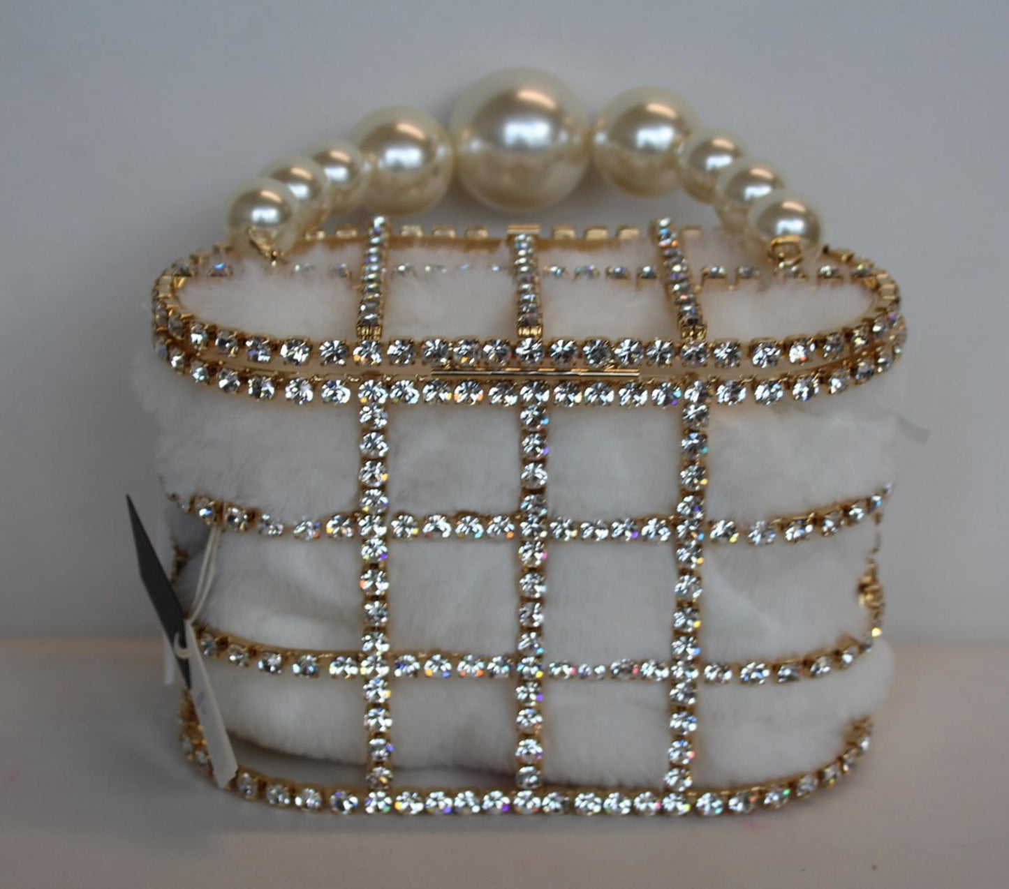 ROSANTICA Ladies Holli Crystal Gold Tone Faux Pearl Handle Tote Bag OS NEW
