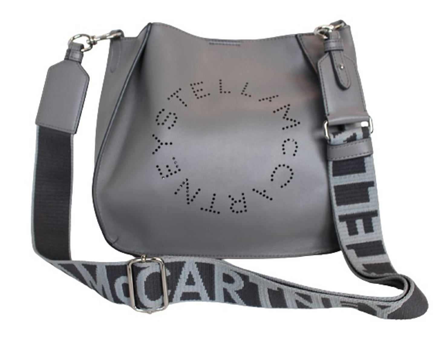 STELLA MCCARTNEY Ladies Grey Faux Leather Mini Stella Logo Shoulder Bag NEW