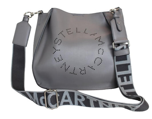 STELLA MCCARTNEY Ladies Grey Faux Leather Mini Stella Logo Shoulder Bag NEW