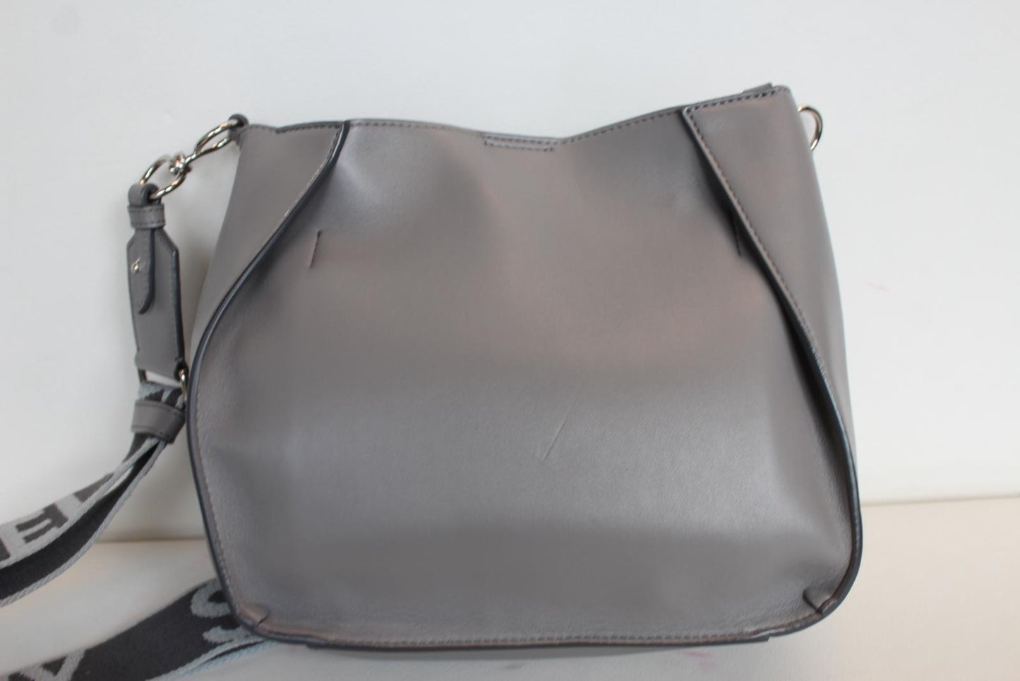 STELLA MCCARTNEY Ladies Grey Faux Leather Mini Stella Logo Shoulder Bag NEW
