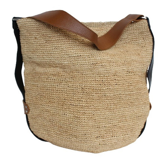 ISABEL MARANT Ladies Bayia Beige Brown Black Raffia & Leather Shoulder Bag NEW