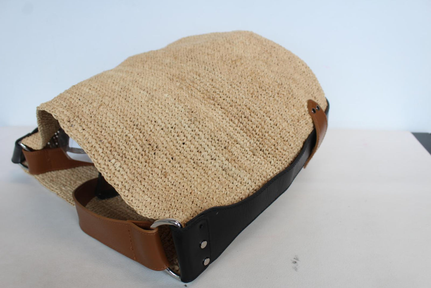 ISABEL MARANT Ladies Bayia Beige Brown Black Raffia & Leather Shoulder Bag NEW