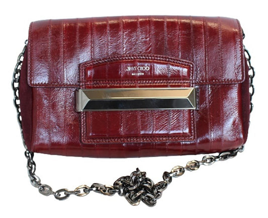 JIMMY CHOO Ladies Carolina Merlot Red/Gunmetal Leather Shoulder Bag OS NEW