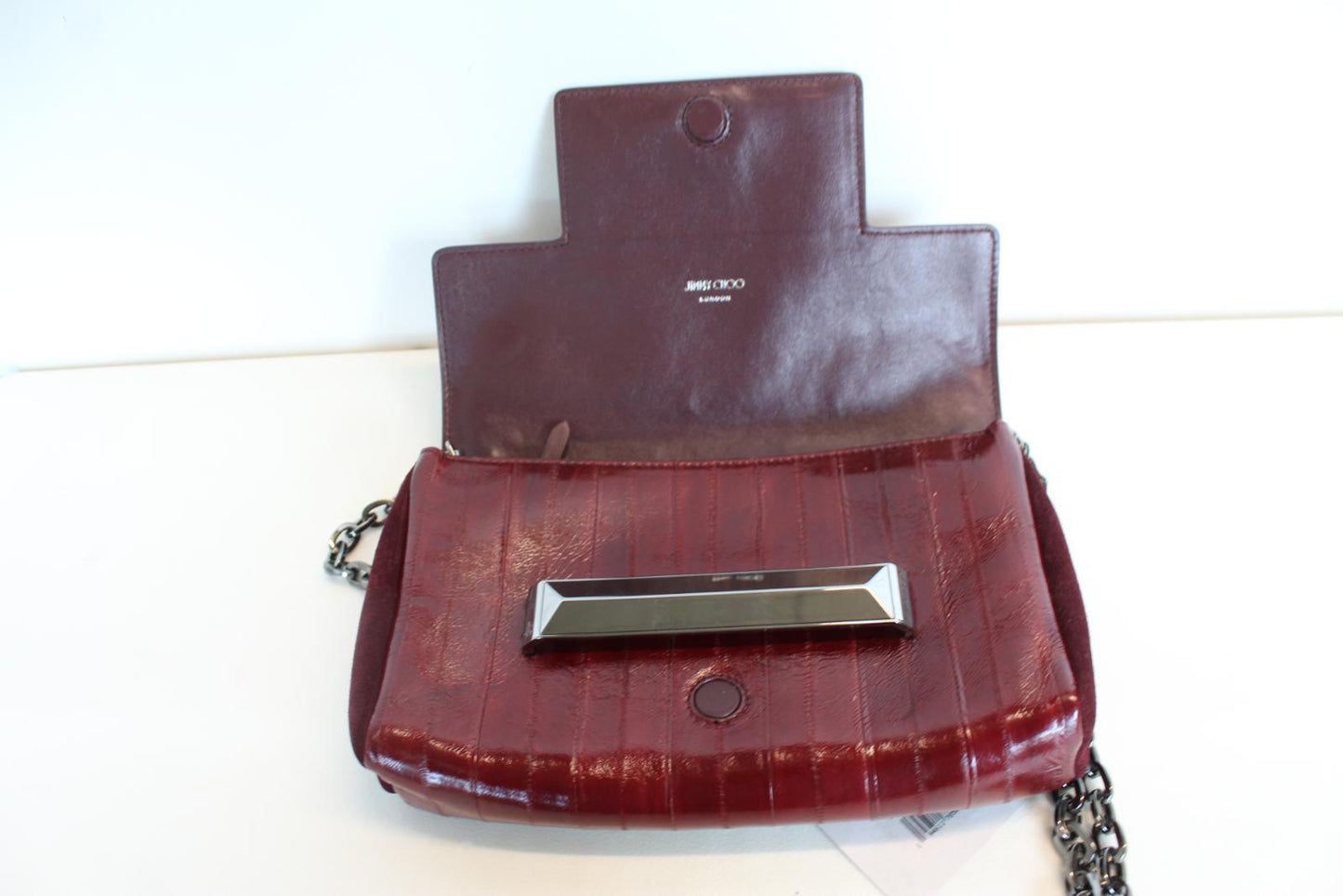 JIMMY CHOO Ladies Carolina Merlot Red/Gunmetal Leather Shoulder Bag OS NEW