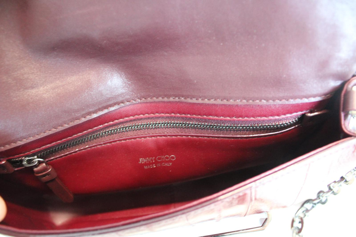 JIMMY CHOO Ladies Carolina Merlot Red/Gunmetal Leather Shoulder Bag OS NEW