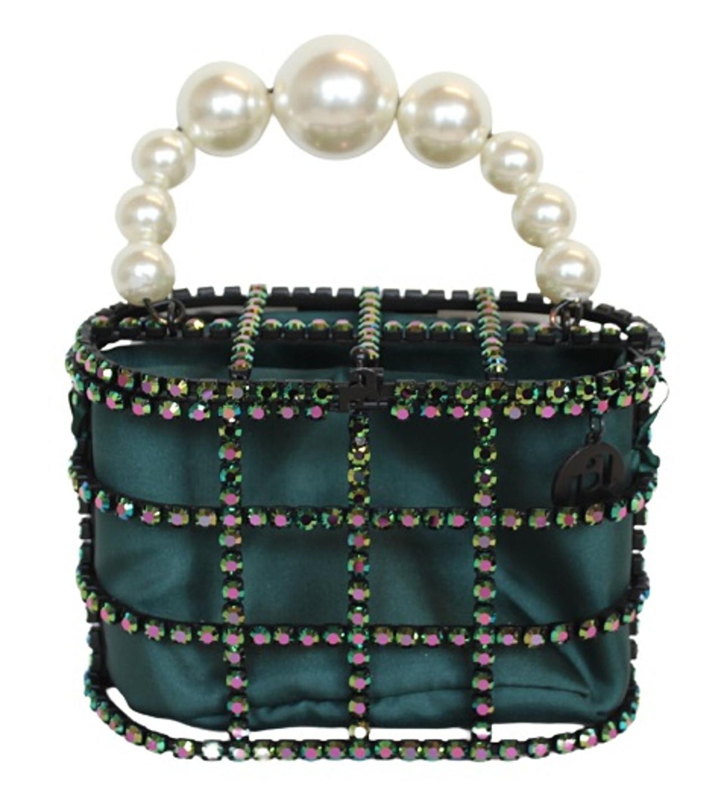 ROSANTICA Ladies Holli Faux Pearl Handle Crystal Green Cage Tote Bag NEW