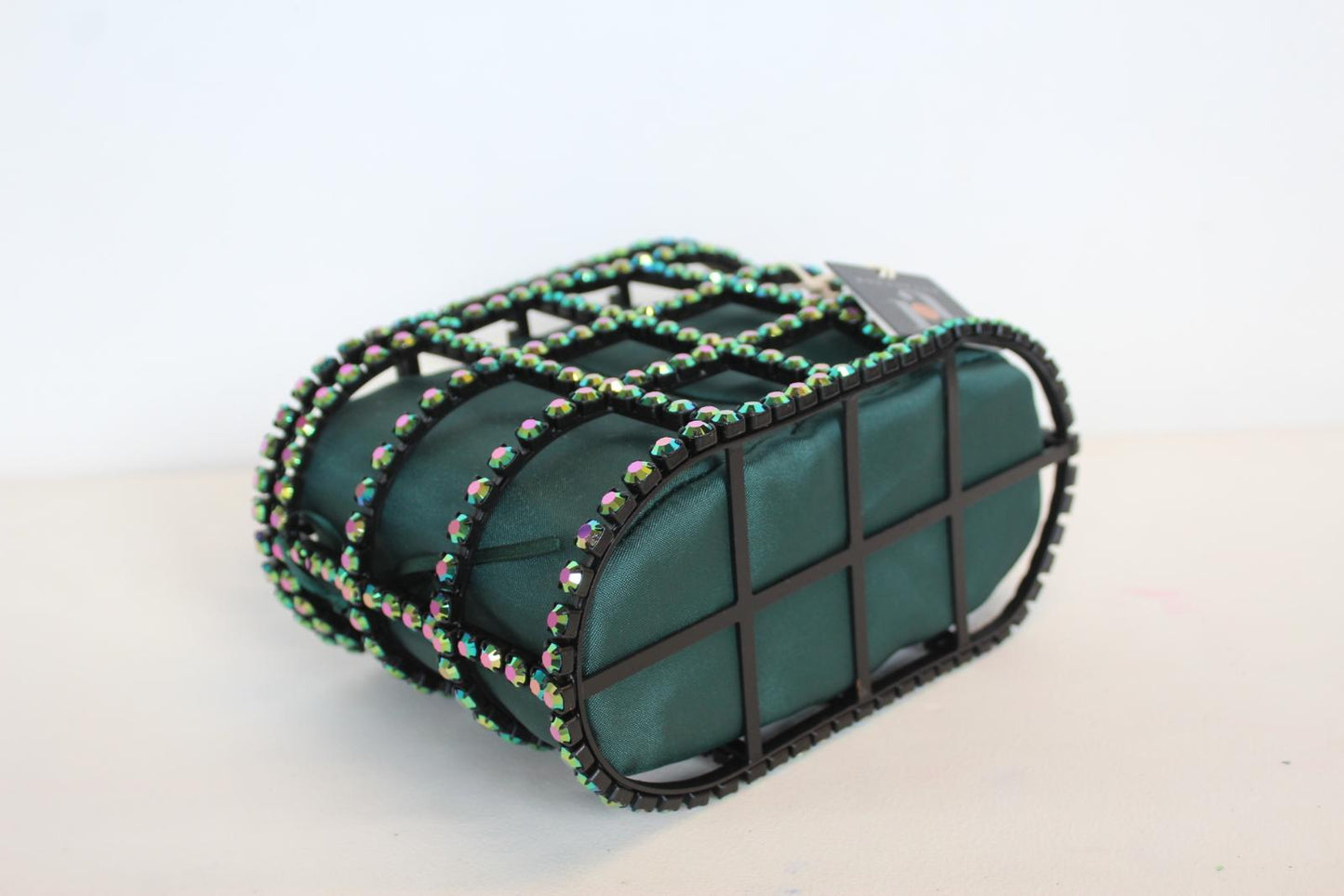 ROSANTICA Ladies Holli Faux Pearl Handle Crystal Green Cage Tote Bag NEW