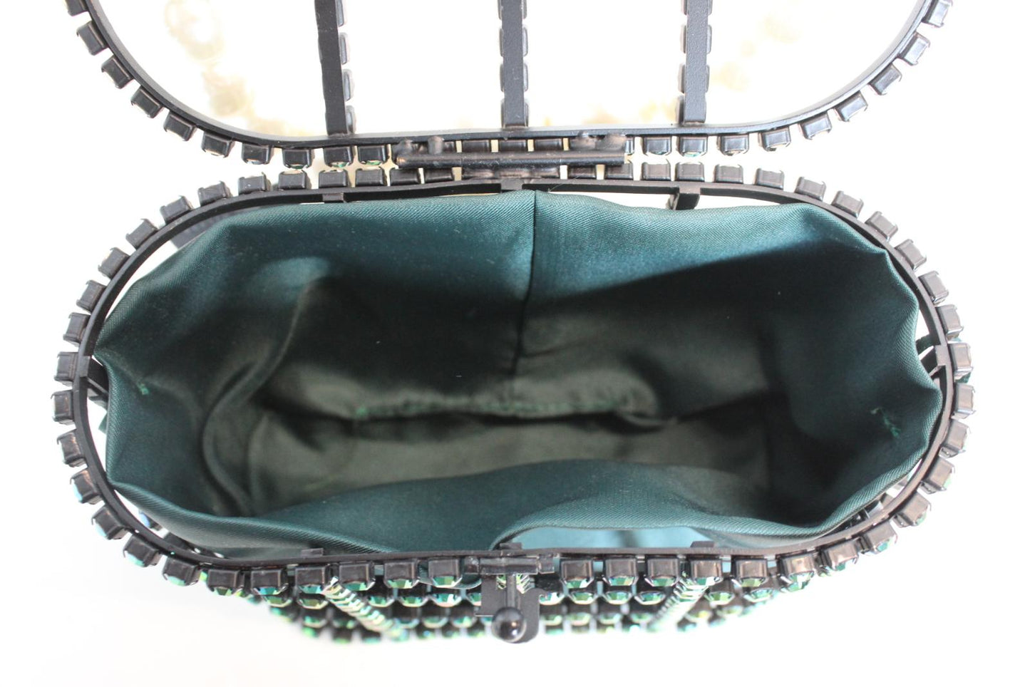 ROSANTICA Ladies Holli Faux Pearl Handle Crystal Green Cage Tote Bag NEW
