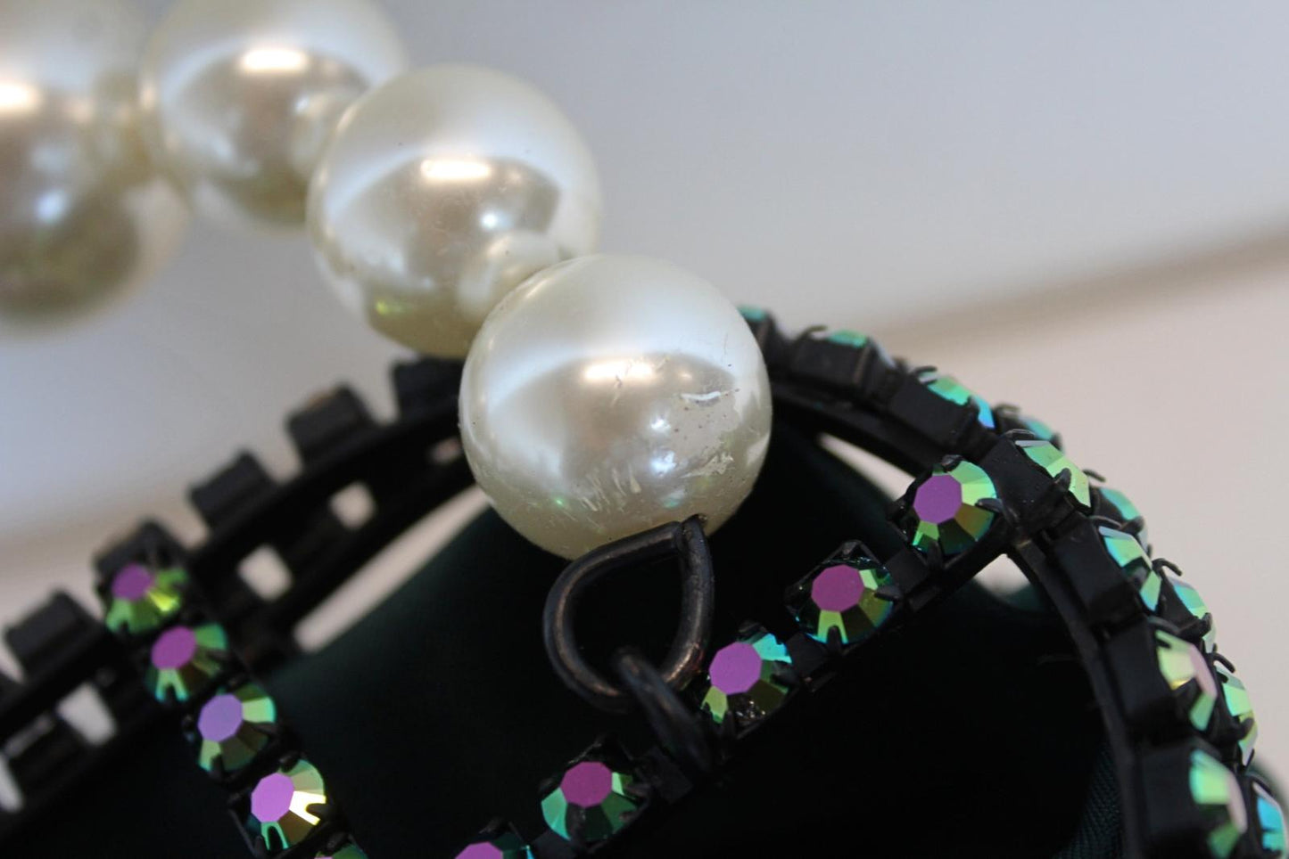 ROSANTICA Ladies Holli Faux Pearl Handle Crystal Green Cage Tote Bag NEW