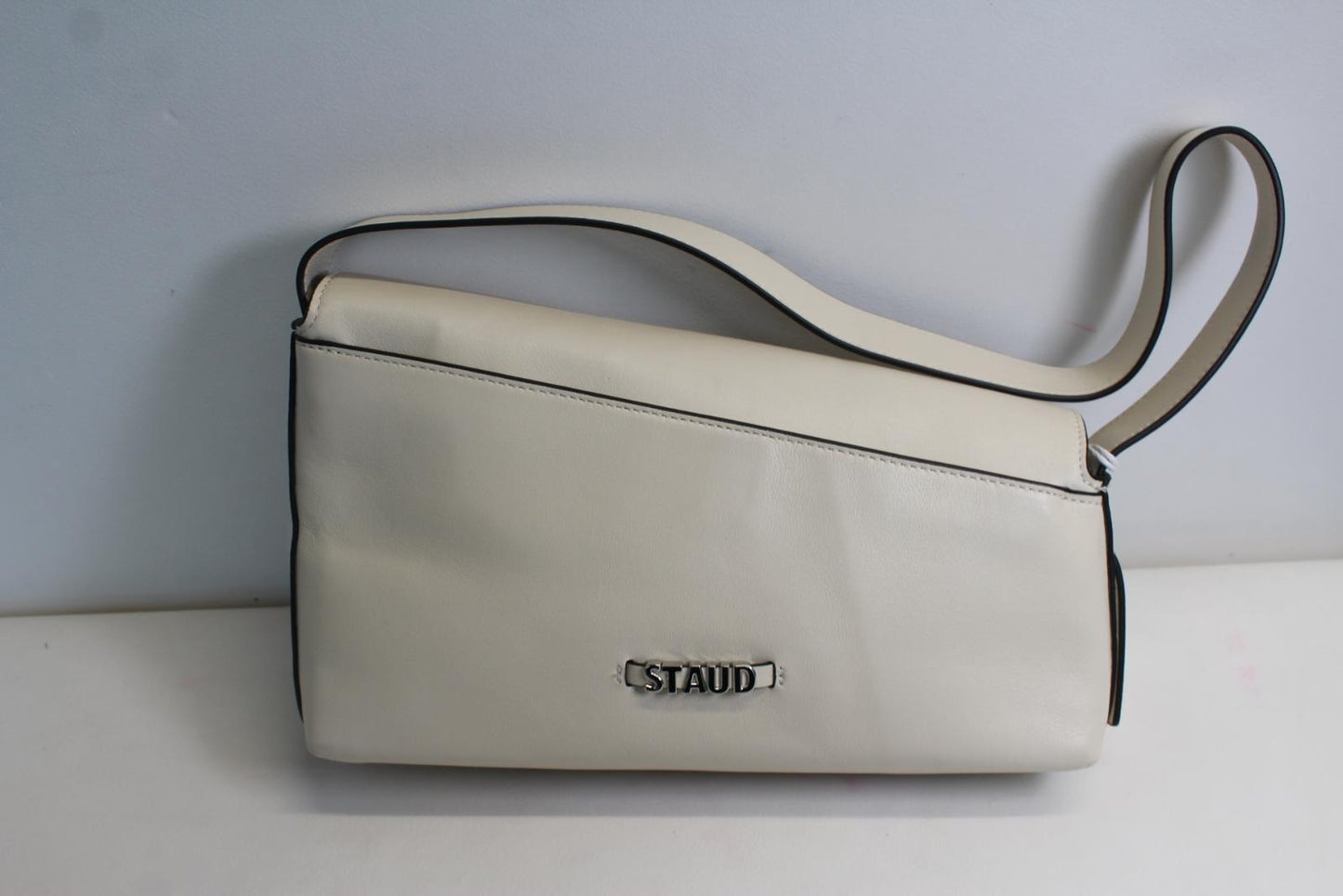 STAUD Ladies Cream Ivory Acute Leather Flap Magnetic Shoulder Bag OS  NEW