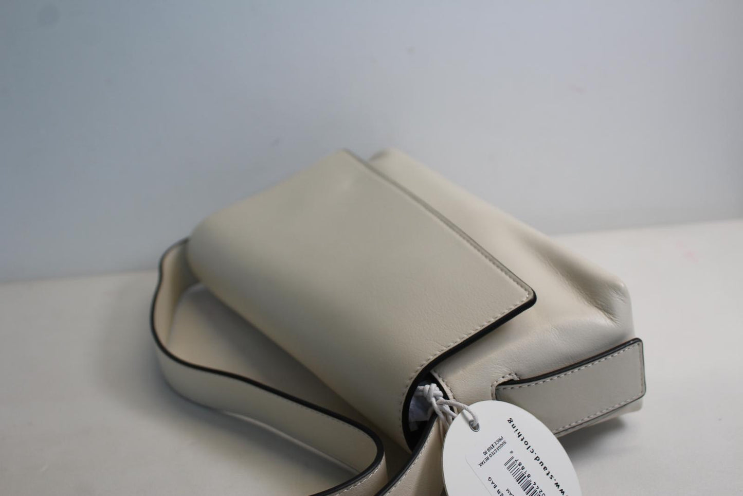 STAUD Ladies Cream Ivory Acute Leather Flap Magnetic Shoulder Bag OS  NEW