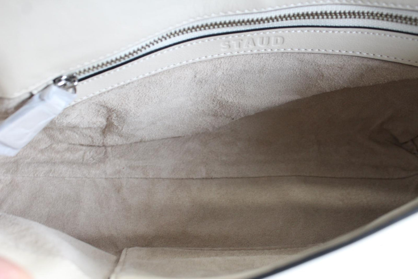 STAUD Ladies Cream Ivory Acute Leather Flap Magnetic Shoulder Bag OS  NEW