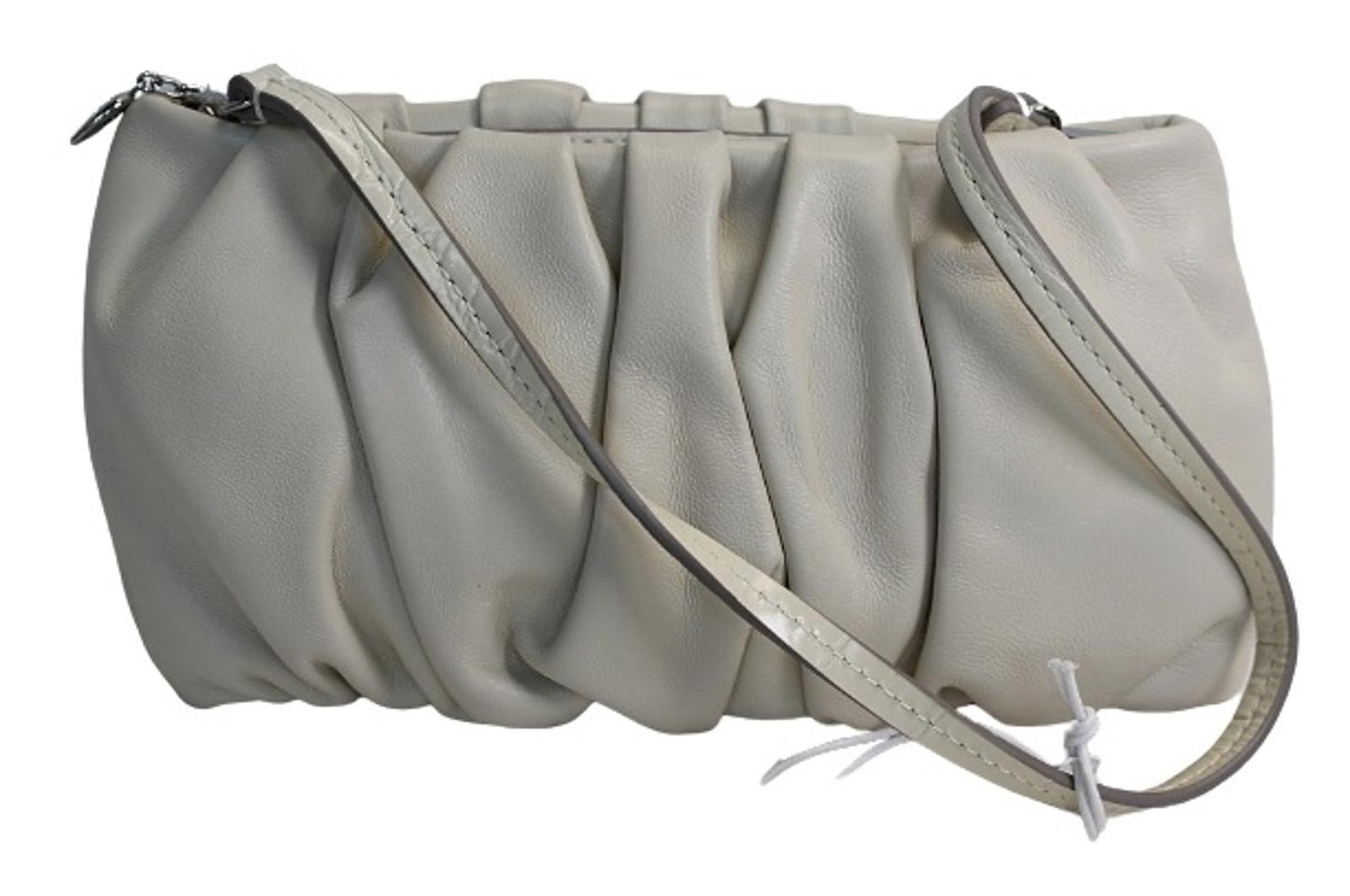 STAUD Ladies Bean Convertible Cream Ivory Ruched Leather Zip Shoulder Bag OS NEW