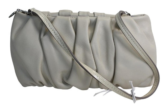 STAUD Ladies Bean Convertible Cream Ivory Ruched Leather Zip Shoulder Bag OS NEW