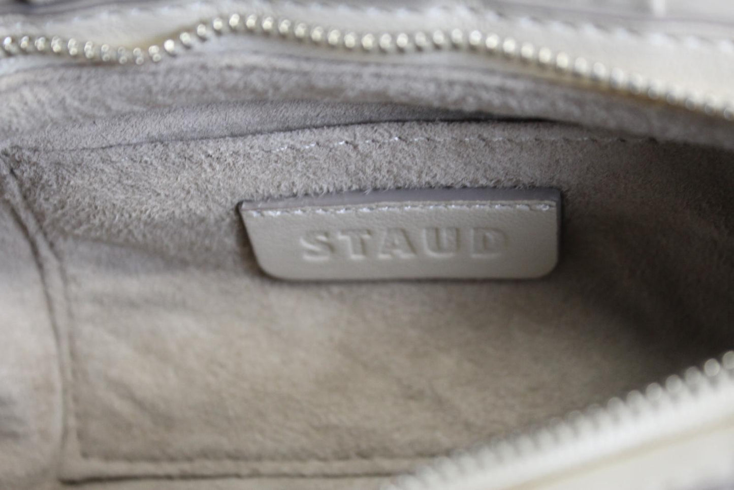 STAUD Ladies Bean Convertible Cream Ivory Ruched Leather Zip Shoulder Bag OS NEW