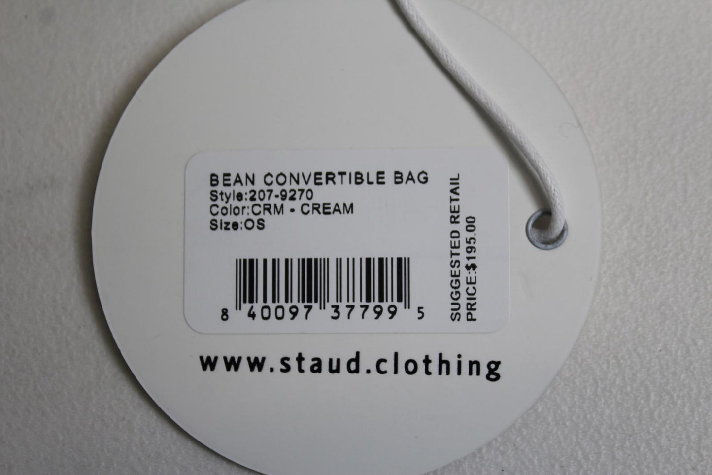 STAUD Ladies Bean Convertible Cream Ivory Ruched Leather Zip Shoulder Bag OS NEW