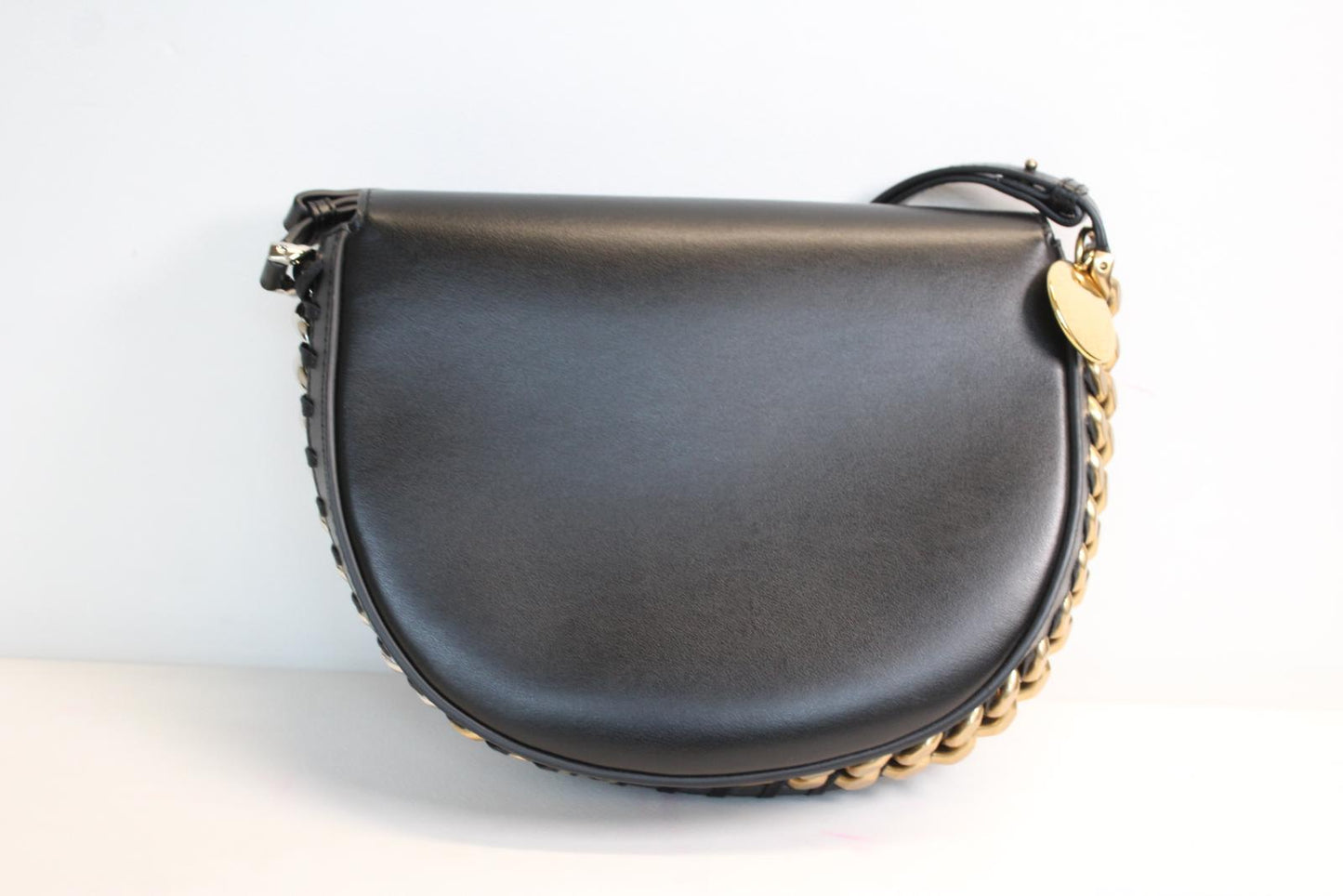 STELLA MCCARTNEY Ladies Frayme Medium Flap Black Faux Leather Shoulder Bag NEW