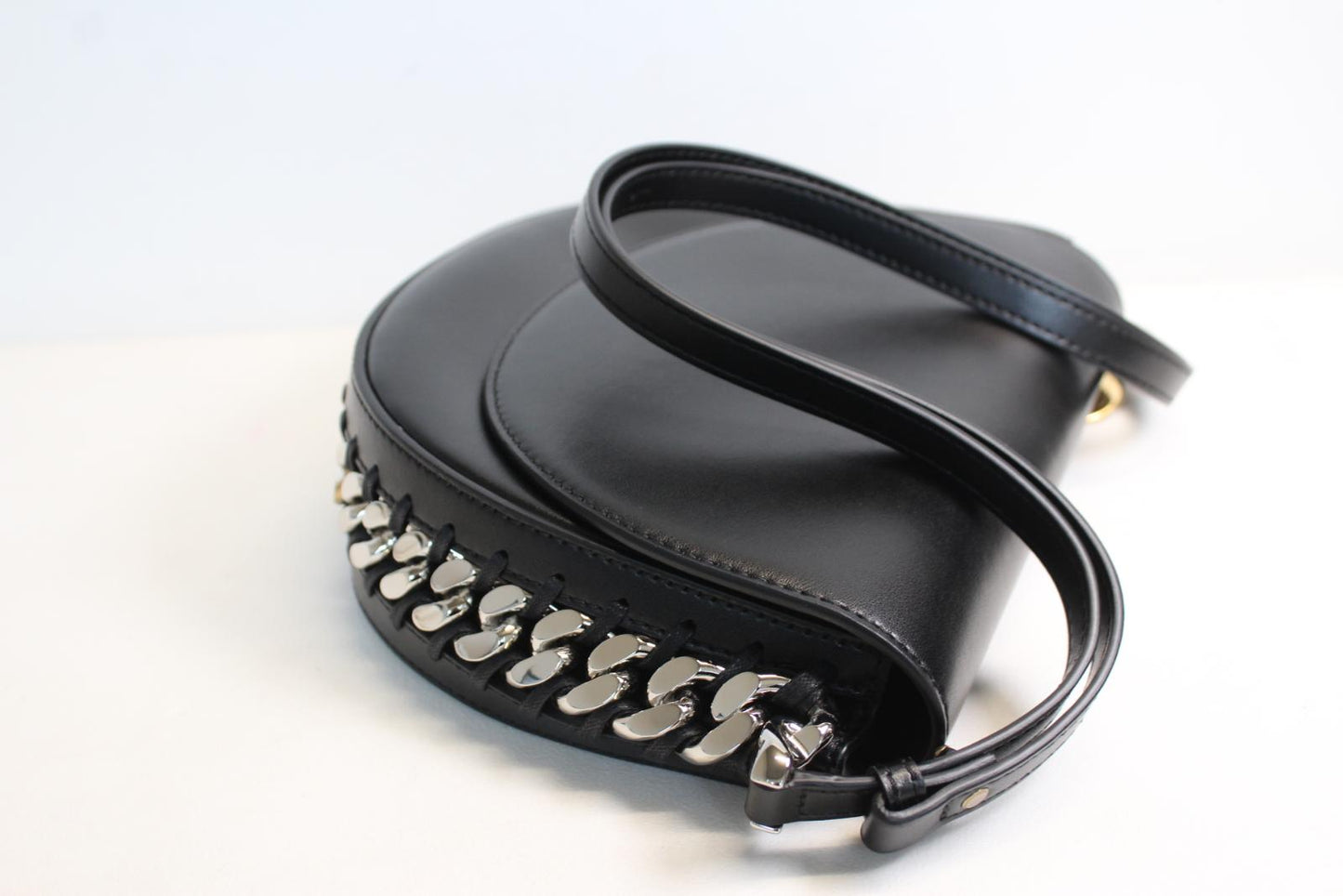 STELLA MCCARTNEY Ladies Frayme Medium Flap Black Faux Leather Shoulder Bag NEW